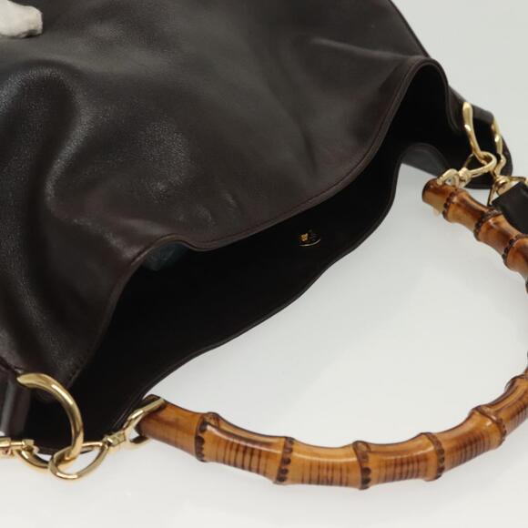 GUCCI Bamboo Hand Bag Leather Black Gold 001 001 - Picture 6 of 12